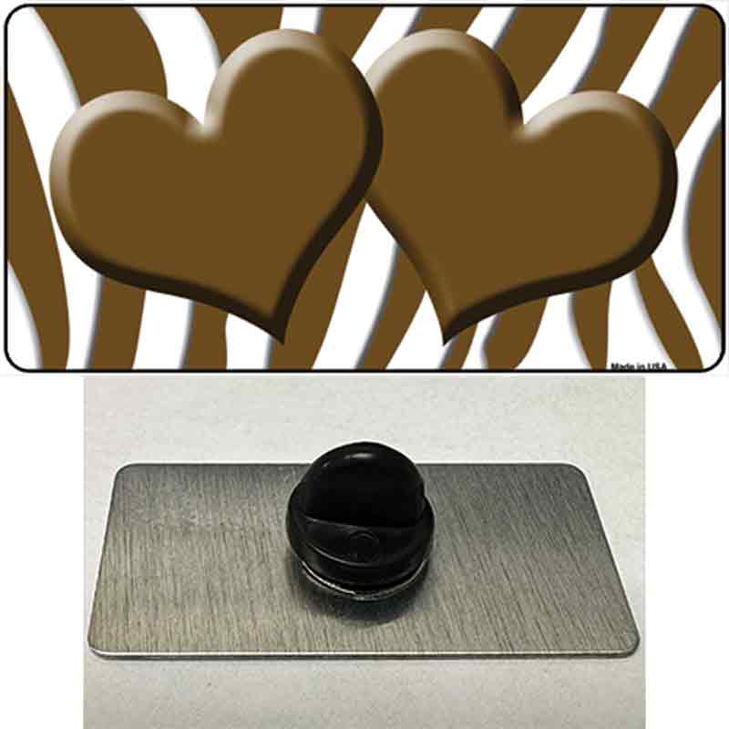 PIN-LP-2926 1.5 x 0.75 in. Brown & White Zebra Centered Hearts Novelty Rectangle Metal Hat Pin
