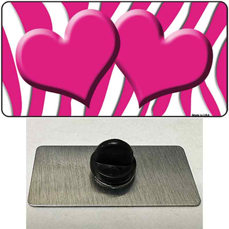 PIN-LP-2929 1.5 x 0.75 in. Pink & White Zebra Centered Hearts Novelty Rectangle Metal Hat Pin