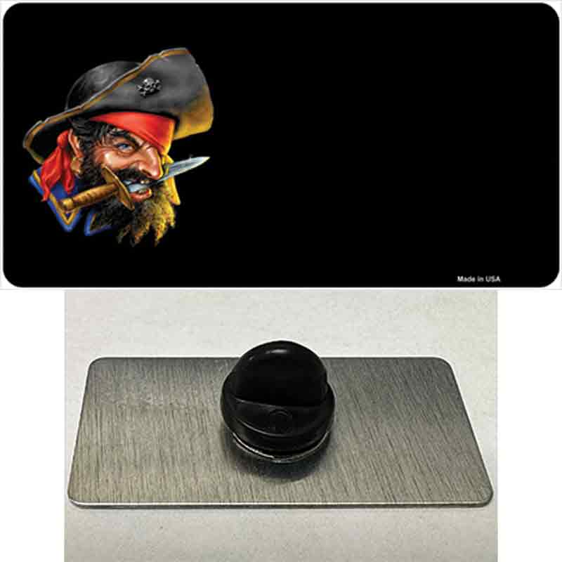 PIN-LP-3768 1.5 x 0.75 in. Pirate with Knife Offset Novelty Rectangle Metal Hat Pin
