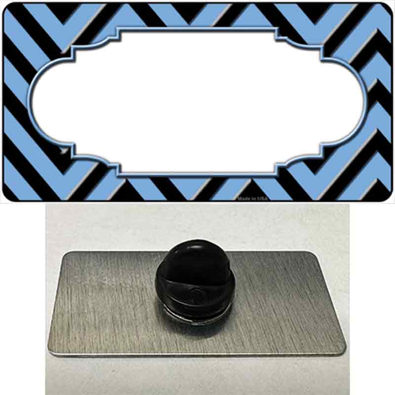 PIN-LP-5072 1.5 x 0.75 in. Light Blue & Black Chevron Scallop Novelty Rectangle Metal Hat Pin