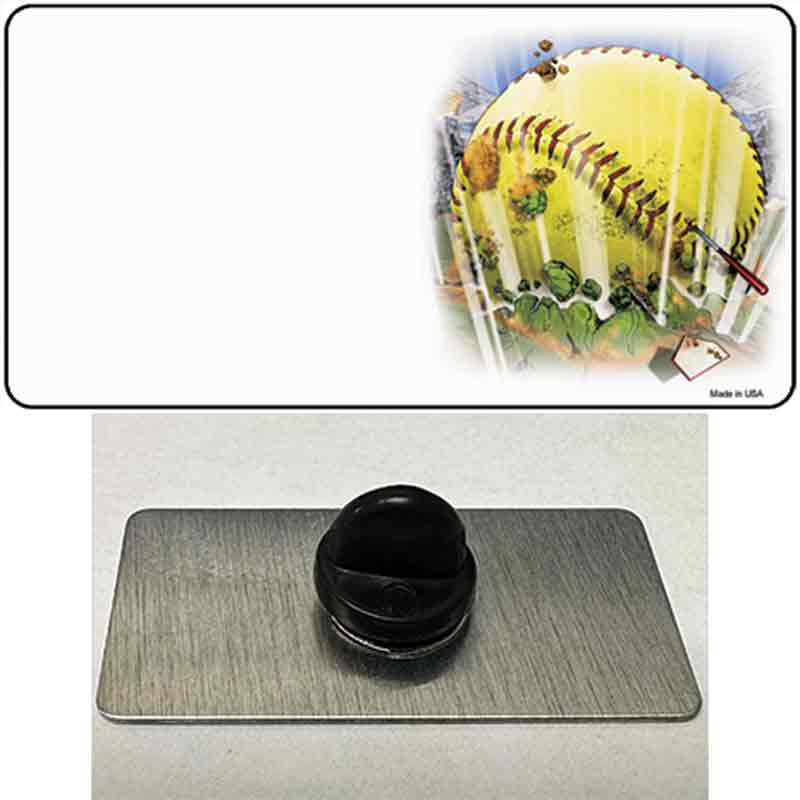 PIN-LP-2343 1.5 x 0.75 in. Softball Offset Novelty Rectangle Metal Hat Pin
