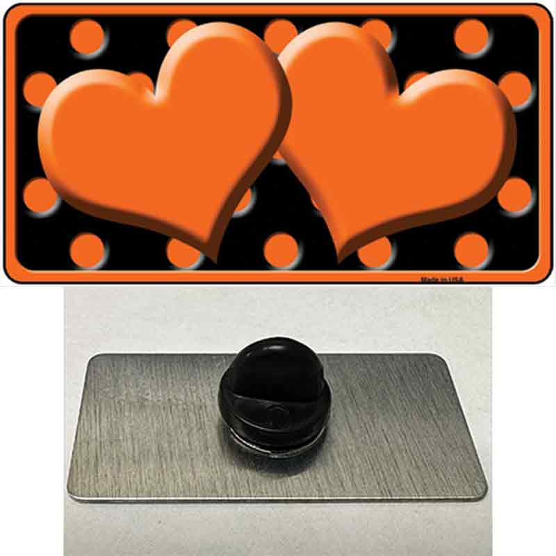 PIN-LP-2425 1.5 x 0.75 in. Orange & Black Polka Dot Center Hearts Novelty Rectangle Metal Hat Pin