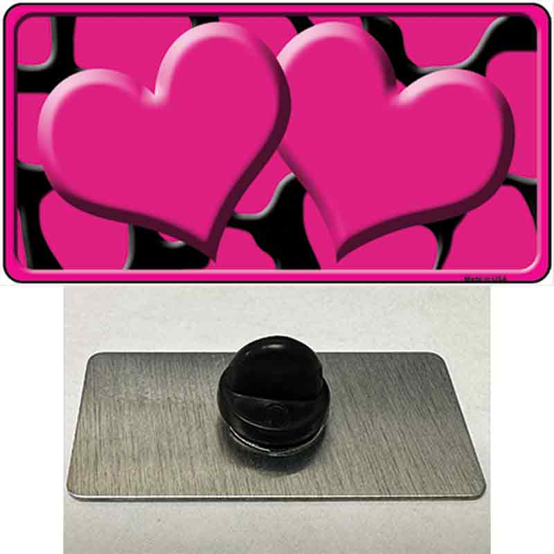 PIN-LP-2444 1.5 x 0.75 in. Pink & Black Giraffe Centered Hearts Novelty Rectangle Metal Hat Pin