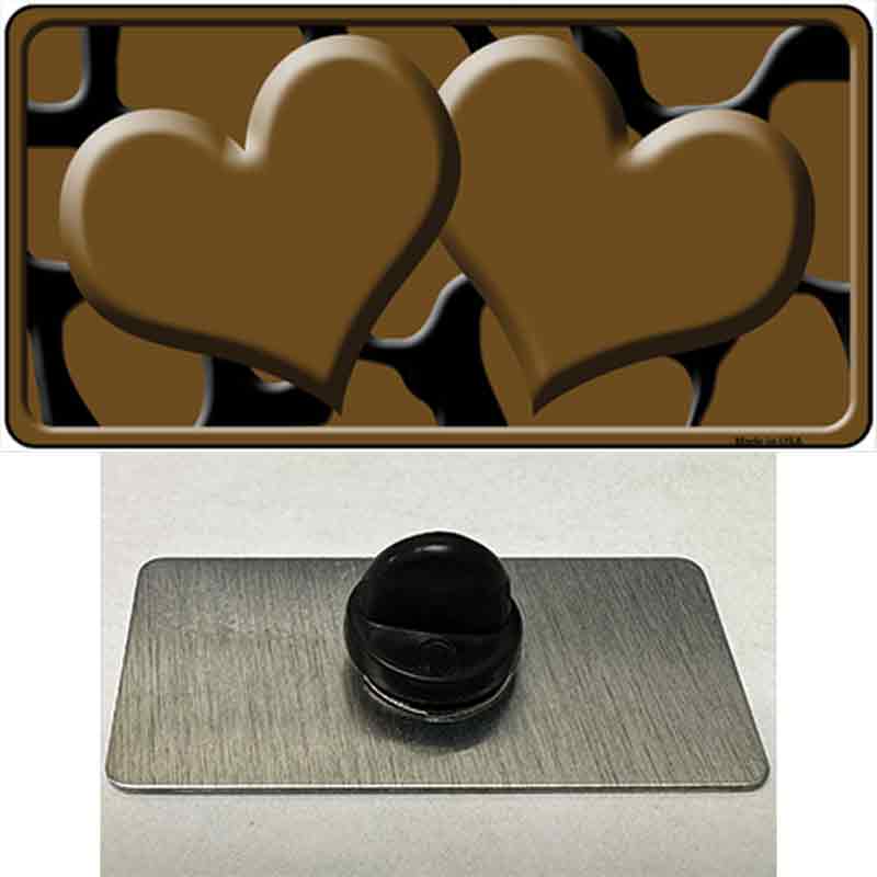 PIN-LP-2453 1.5 x 0.75 in. Brown & Black Giraffe Centered Hearts Novelty Rectangle Metal Hat Pin