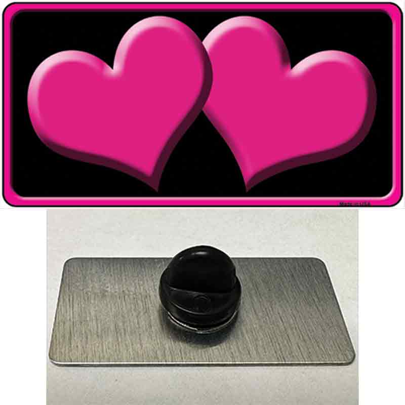 PIN-LP-2466 1.5 x 0.75 in. Solid Pink Centered Hearts Black Novelty Rectangle Metal Hat Pin