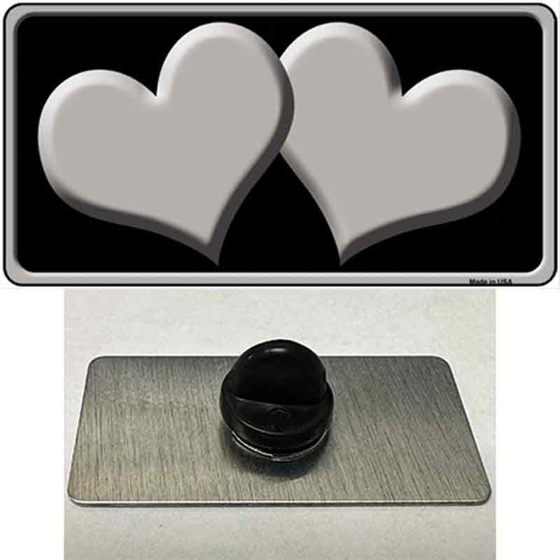 PIN-LP-2472 1.5 x 0.75 in. Solid Grey Centered Hearts Black Novelty Rectangle Metal Hat Pin