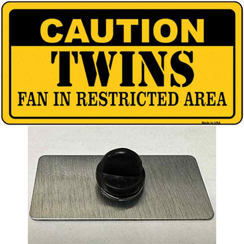 PIN-LP-2639 1.5 x 0.75 in. Caution Twins Fan Novelty Rectangle Metal Hat Pin