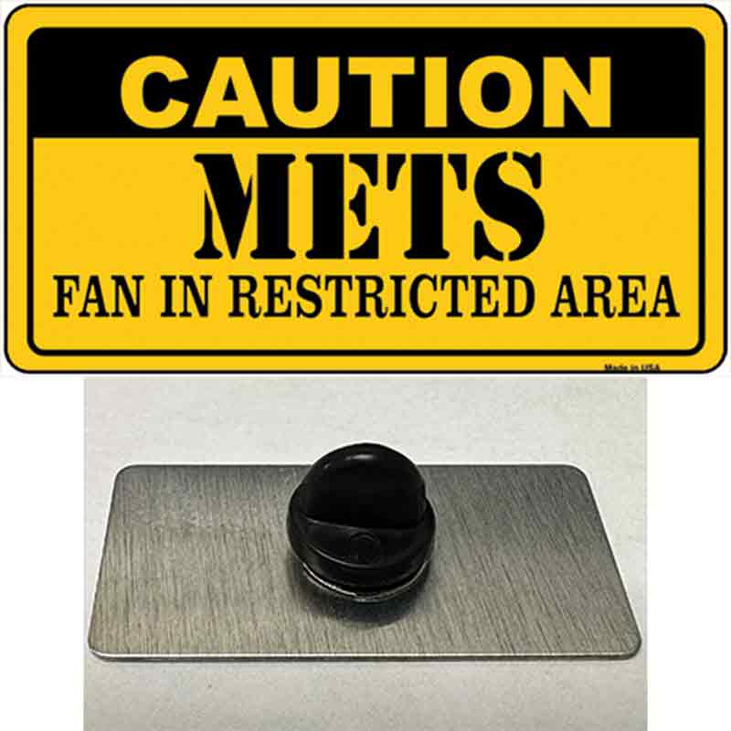 PIN-LP-2640 1.5 x 0.75 in. Caution Mets Fan Novelty Rectangle Metal Hat Pin