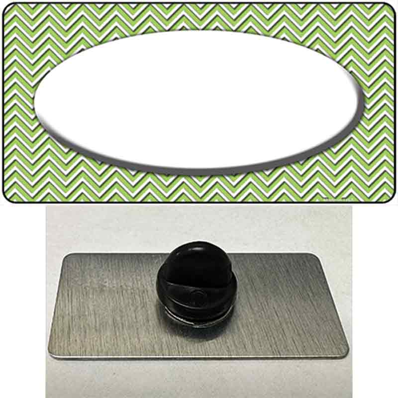 PIN-LP-2701 1.5 x 0.75 in. Lime Green & White Chevon Center Oval Novelty Rectangle Metal Hat Pin