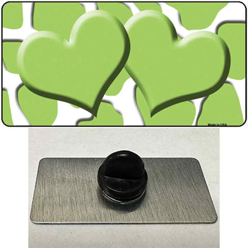 PIN-LP-2963 1.5 x 0.75 in. Lime Green & White Giraffe Centered Hearts Novelty Rectangle Metal Hat Pin