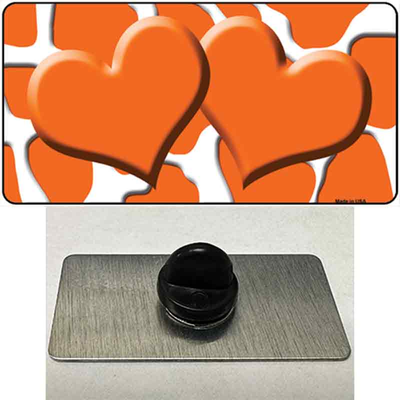 PIN-LP-2964 1.5 x 0.75 in. Orange & White Giraffe Centered Hearts Novelty Rectangle Metal Hat Pin