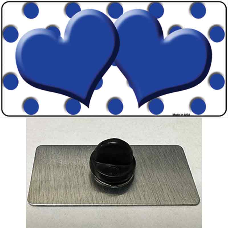PIN-LP-4242 1.5 x 0.75 in. Blue & White Polka Dot Centered Hearts Novelty Rectangle Metal Hat Pin