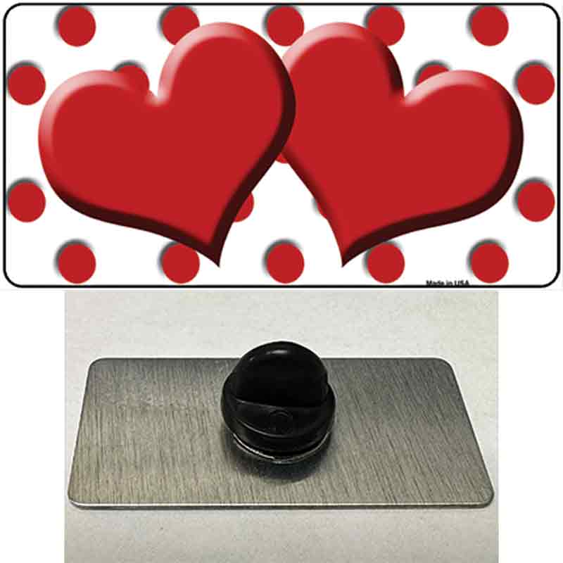 PIN-LP-4245 1.5 x 0.75 in. Red & White Polka Dot Centered Hearts Novelty Rectangle Metal Hat Pin