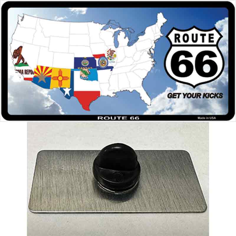 PIN-LP-4347 1.5 x 0.75 in. Route 66 8 Flags Clouds Novelty Rectangle Metal Hat Pin