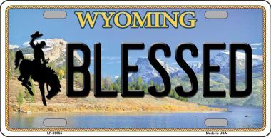 LP-10555 Blessed Wyoming Background Metal Novelty License Plate