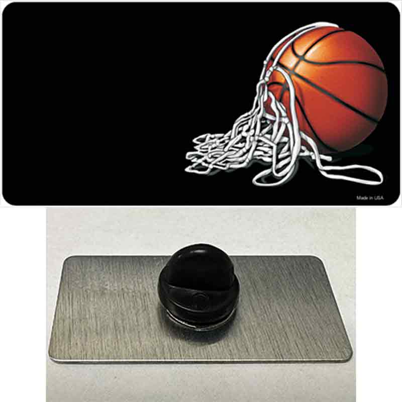 PIN-LP-2307 1.5 x 0.75 in. Basketball with Net Offset Novelty Rectangle Metal Hat Pin