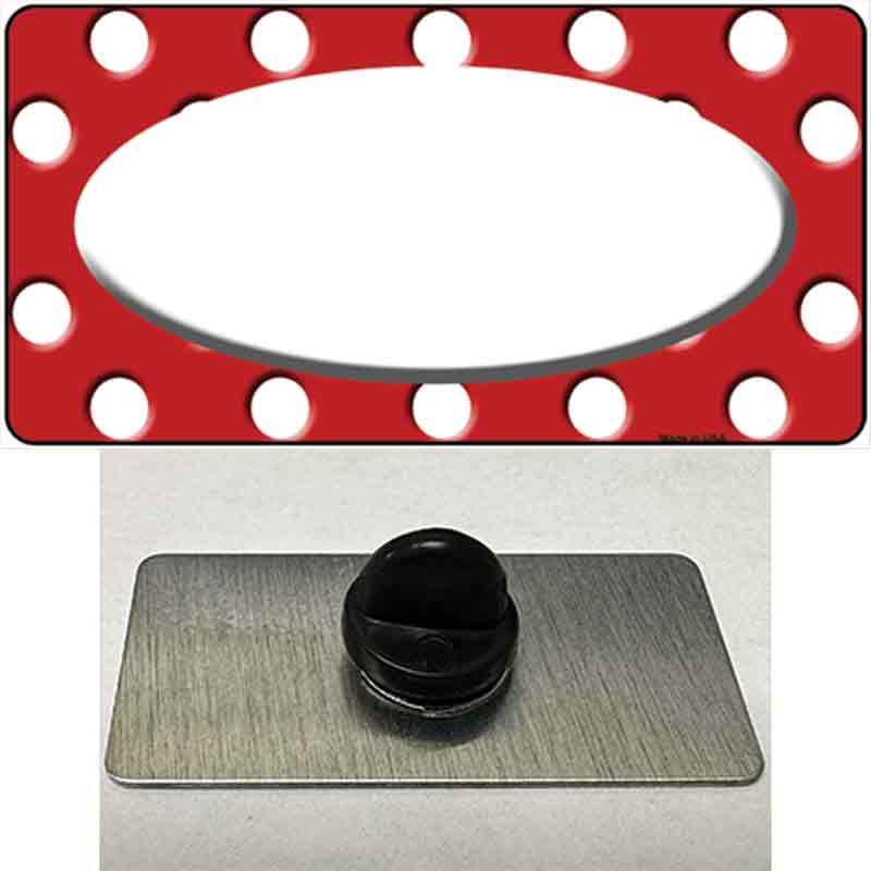 PIN-LP-1367 1.5 x 0.75 in. White Red Polka Dot Center Oval Novelty Rectangle Metal Hat Pin