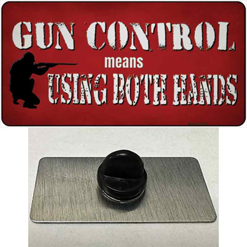 PIN-LP-13677 1.5 x 0.75 in. Gun Control Use Both Hands Novelty Rectangle Metal Hat Pin Tag