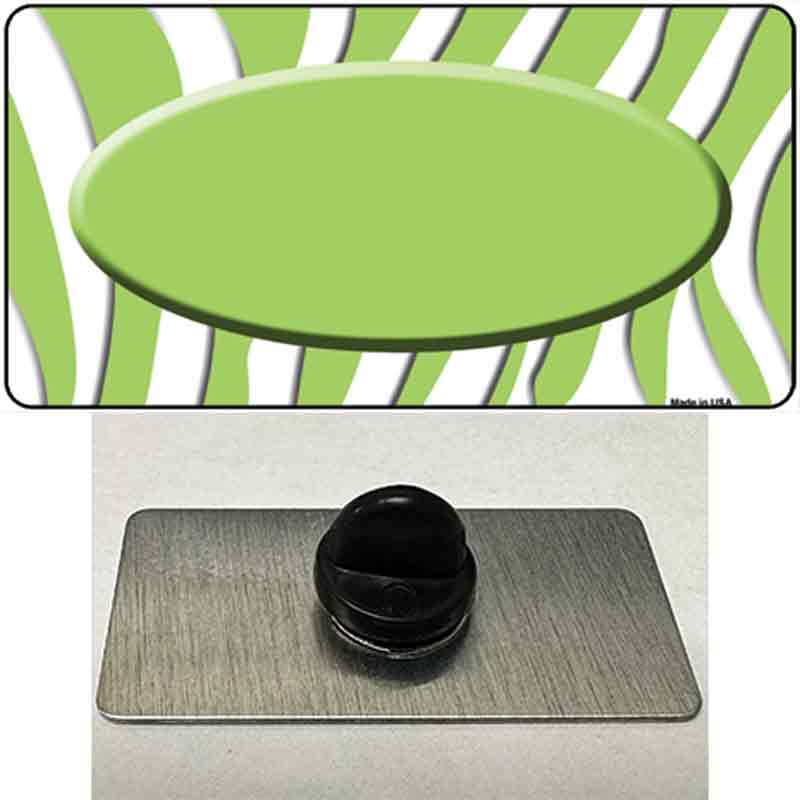 PIN-LP-1384 1.5 x 0.75 in. Lime Green & White Zebra Center Oval Novelty Rectangle Metal Hat Pin