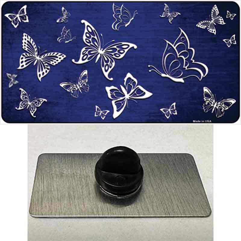 PIN-LP-7650 1.5 x 0.75 in. Blue & White Butterfly Oil Rubbed Novelty Rectangle Metal Hat Pin