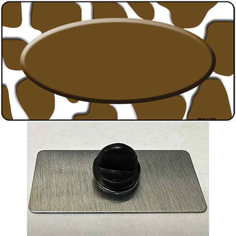 PIN-LP-1393 1.5 x 0.75 in. Brown & White Giraffe Center Oval Novelty Rectangle Metal Hat Pin