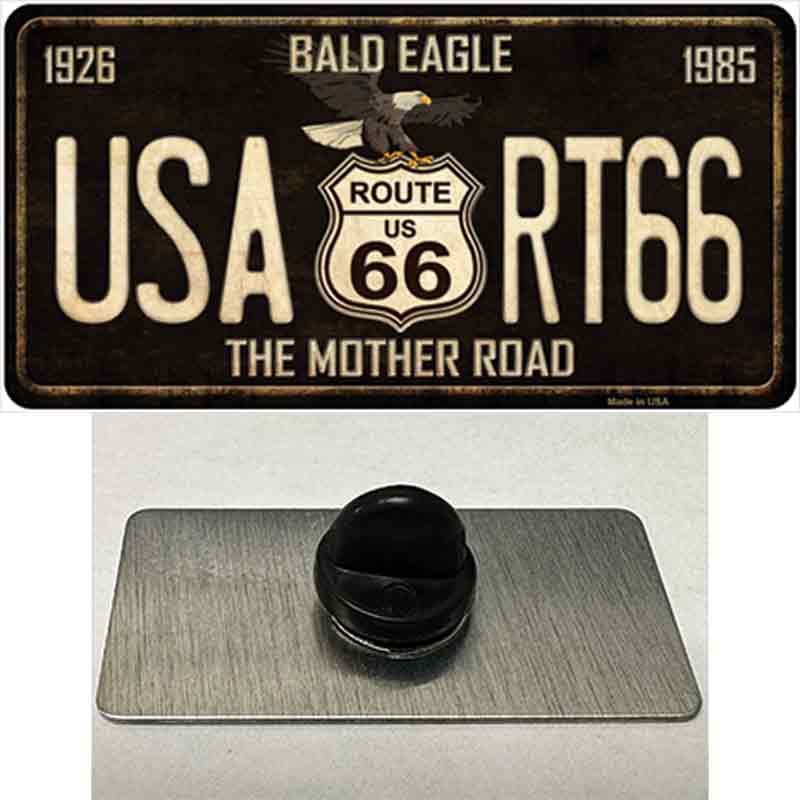 PIN-LP-8776 1.5 x 0.75 in. Bald Eagle Route 66 Novelty Rectangle Metal Hat Pin