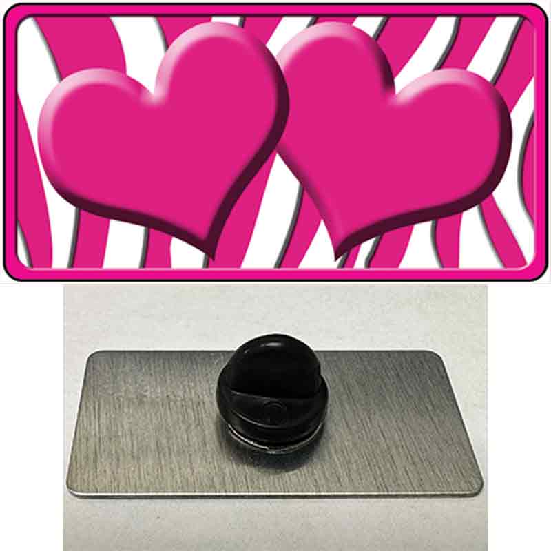 PIN-LP-2432 1.5 x 0.75 in. Hot Pink & White Zebra Centered Hearts Novelty Rectangle Metal Hat Pin