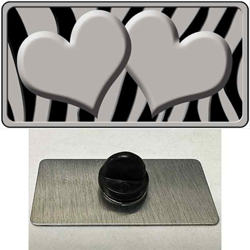 PIN-LP-2440 1.5 x 0.75 in. Grey & Black Zebra Centered Hearts Novelty Rectangle Metal Hat Pin