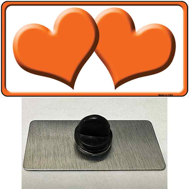 PIN-LP-2460 1.5 x 0.75 in. Solid Orange Centered Hearts White Novelty Rectangle Metal Hat Pin