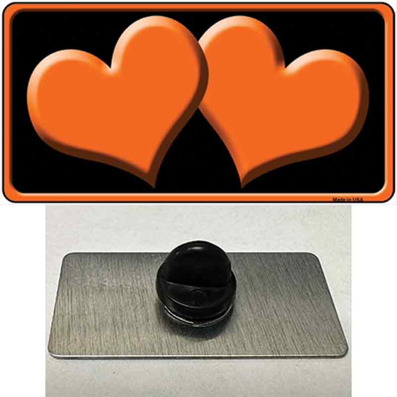 PIN-LP-2470 1.5 x 0.75 in. Solid Orange Centered Hearts Black Novelty Rectangle Metal Hat Pin