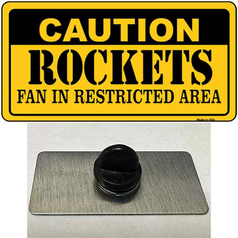 PIN-LP-2602 1.5 x 0.75 in. Caution Rockets Fan Novelty Rectangle Metal Hat Pin