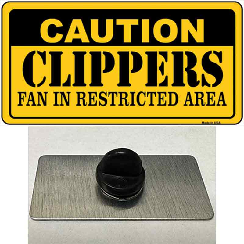 PIN-LP-2604 1.5 x 0.75 in. Caution Clippers Fan Novelty Rectangle Metal Hat Pin