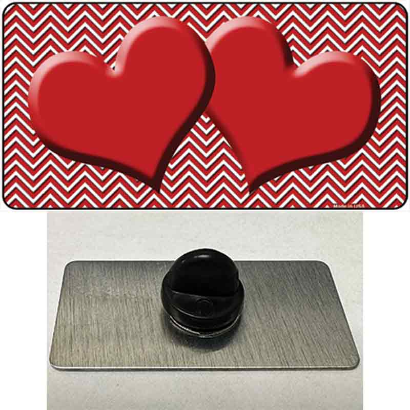 PIN-LP-2720 1.5 x 0.75 in. Red & White Chevron Center Hearts Novelty Rectangle Metal Hat Pin