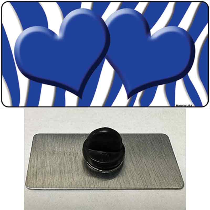 PIN-LP-2932 1.5 x 0.75 in. Blue & White Zebra Blue Centered Hearts Novelty Rectangle Metal Hat Pin