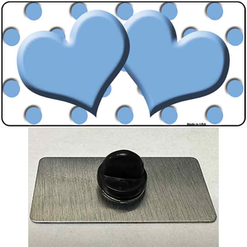 PIN-LP-4249 1.5 x 0.75 in. Light Blue & White Polka Dot with Centered Hearts Novelty Rectangle Metal Hat Pin