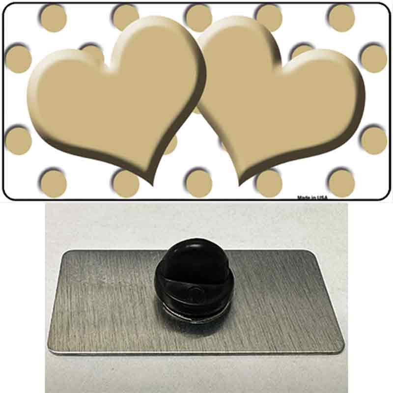 PIN-LP-4252 1.5 x 0.75 in. Gold & White Polka Dot Centered Hearts Novelty Rectangle Metal Hat Pin