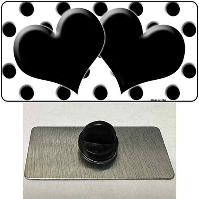 PIN-LP-4254 1.5 x 0.75 in. Black & White Polka Dot Centered Hearts Novelty Rectangle Metal Hat Pin