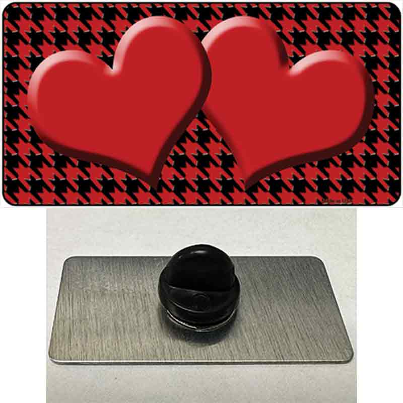 PIN-LP-4579 1.5 x 0.75 in. Red & Black Houndstooth Center Hearts Novelty Rectangle Metal Hat Pin