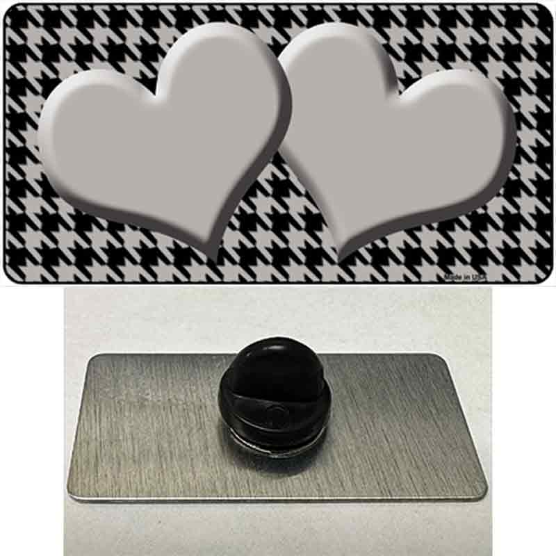 PIN-LP-4580 1.5 x 0.75 in. Grey & Black Houndstooth Center Hearts Novelty Rectangle Metal Hat Pin