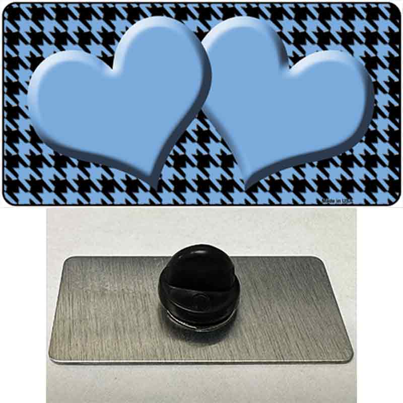 PIN-LP-4583 1.5 x 0.75 in. Light Blue & Black Houndstooth Center Hearts Novelty Rectangle Metal Hat Pin