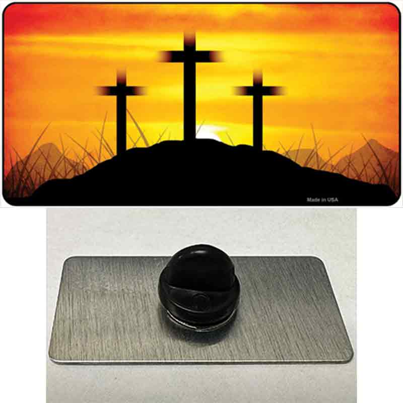PIN-LP-4777 1.5 x 0.75 in. Three Crosses Sunset Novelty Rectangle Metal Hat Pin