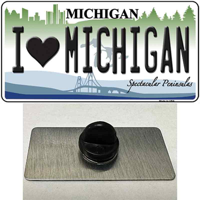 PIN-LP-6119 1.5 x 0.75 in. I Love Michigan Novelty Rectangle Metal Hat Pin