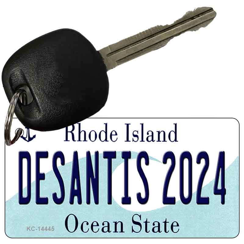 KC-14445 3 x 1.5 in. Desantis 2024 Rhode Island Novelty Rectangle Metal Key Chain