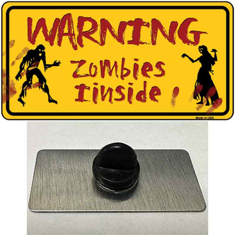 PIN-LP-6879 1.5 x 0.75 in. Warning Zombies Inside Novelty Rectangle Metal Hat Pin