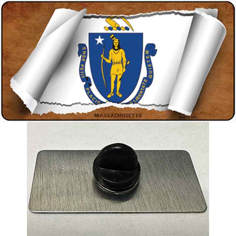 PIN-LP-9027 1.5 x 0.75 in. Massachusetts Flag Scroll Novelty Rectangle Metal Hat Pin