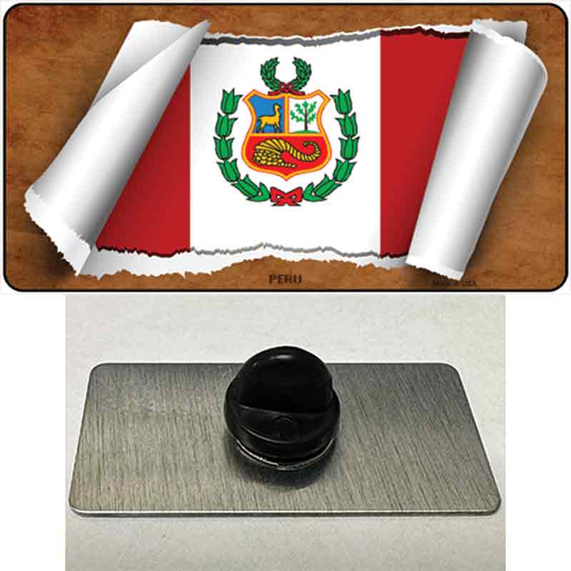PIN-LP-9102 1.5 x 0.75 in. Peru Flag Scroll Novelty Rectangle Metal Hat Pin