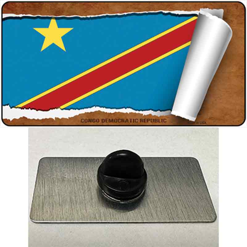 PIN-LP-9162 1.5 x 0.75 in. Congo Democratic Republic Flag Scroll Novelty Rectangle Metal Hat Pin