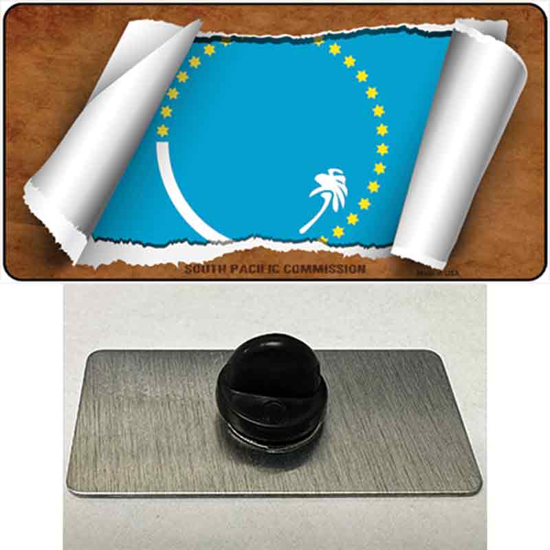 PIN-LP-9287 1.5 x 0.75 in. South Pacific Commission Flag Scroll Novelty Rectangle Metal Hat Pin