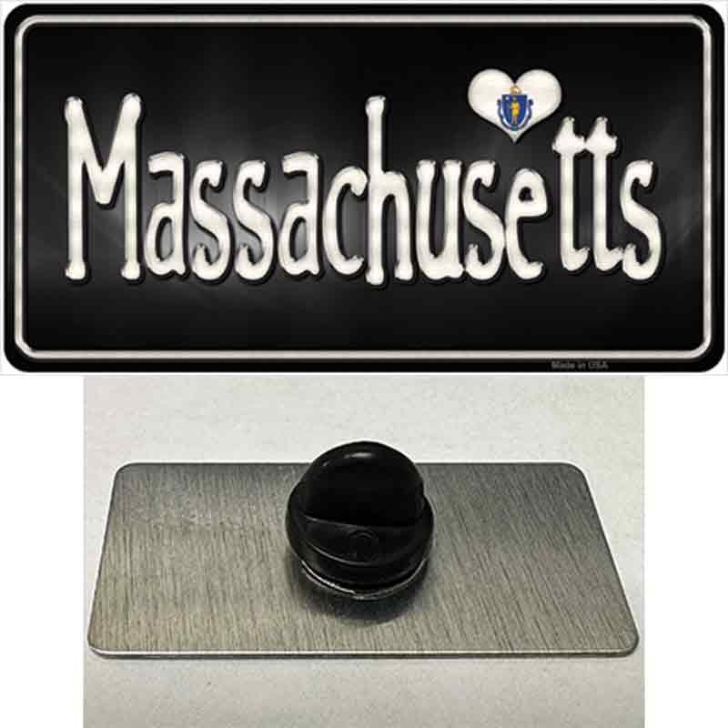 PIN-LP-9459 1.5 x 0.75 in. Massachusetts Flag Script Novelty Rectangle Metal Hat Pin