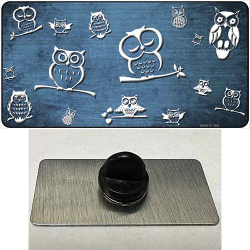 PIN-LP-7747 1.5 x 0.75 in. Light Blue & White Owl Oil Rubbed Novelty Rectangle Metal Hat Pin